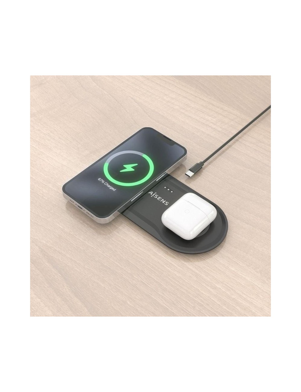 Base de carga Inalámbrica Aisens ASCH-15W2WC060-BK/ 15W/ Negro