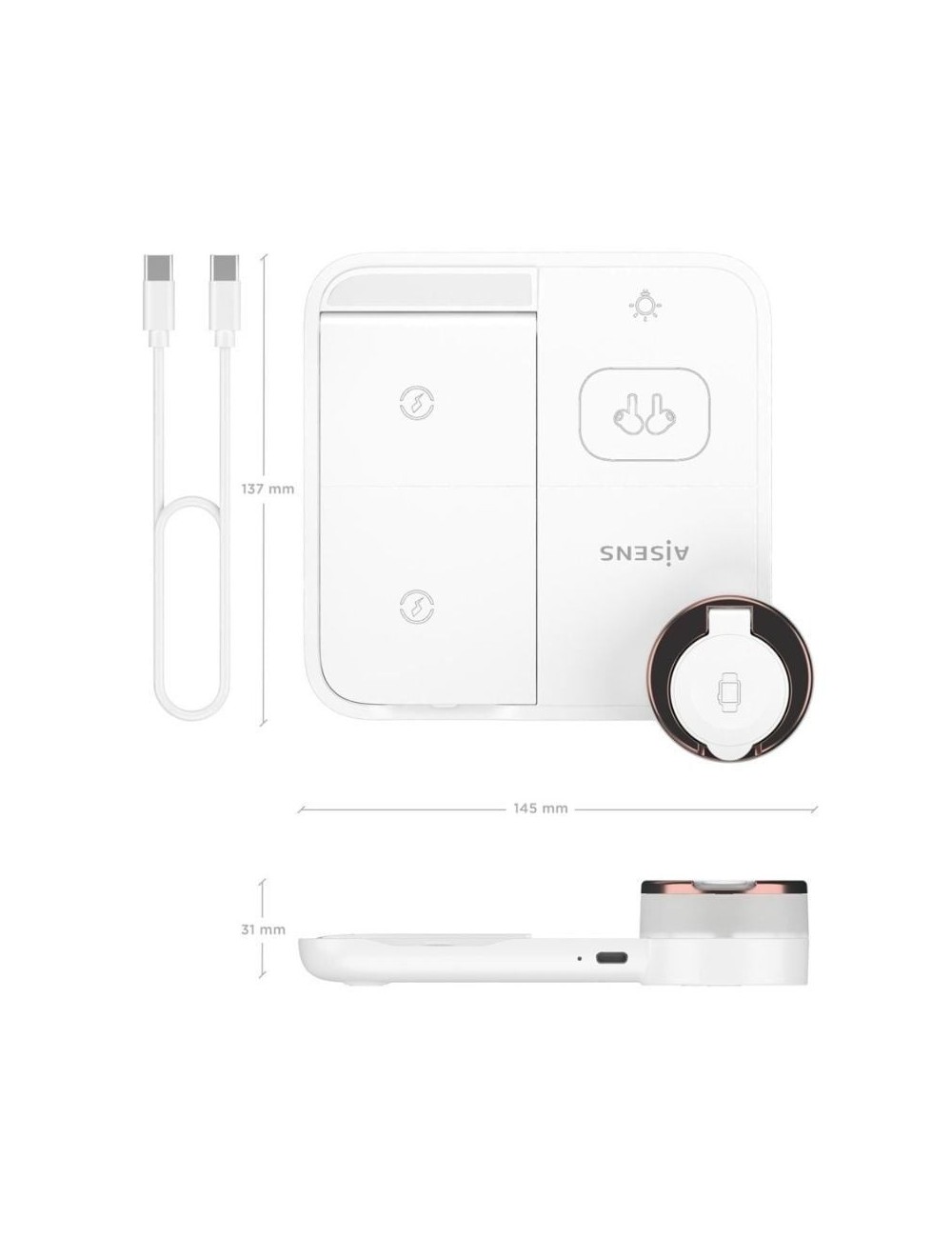 Base de carga Inalámbrica Aisens ASCH-15W4WC061-W/ 15W/ Blanco