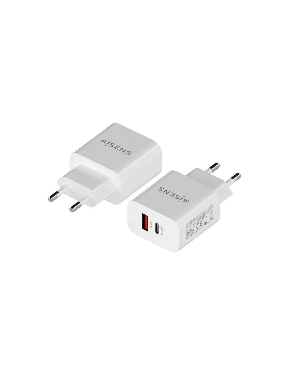 Cargador de Pared Aisens A110-0681/ 1xUSB Tipo-C/ 1xUSB/ 20W