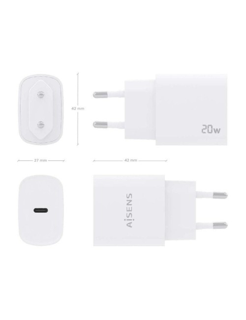 Cargador de Pared Aisens A110-0752/ 1xUSB Tipo-C/ 20W