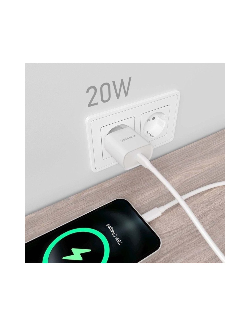Cargador de Pared Aisens A110-0752/ 1xUSB Tipo-C/ 20W