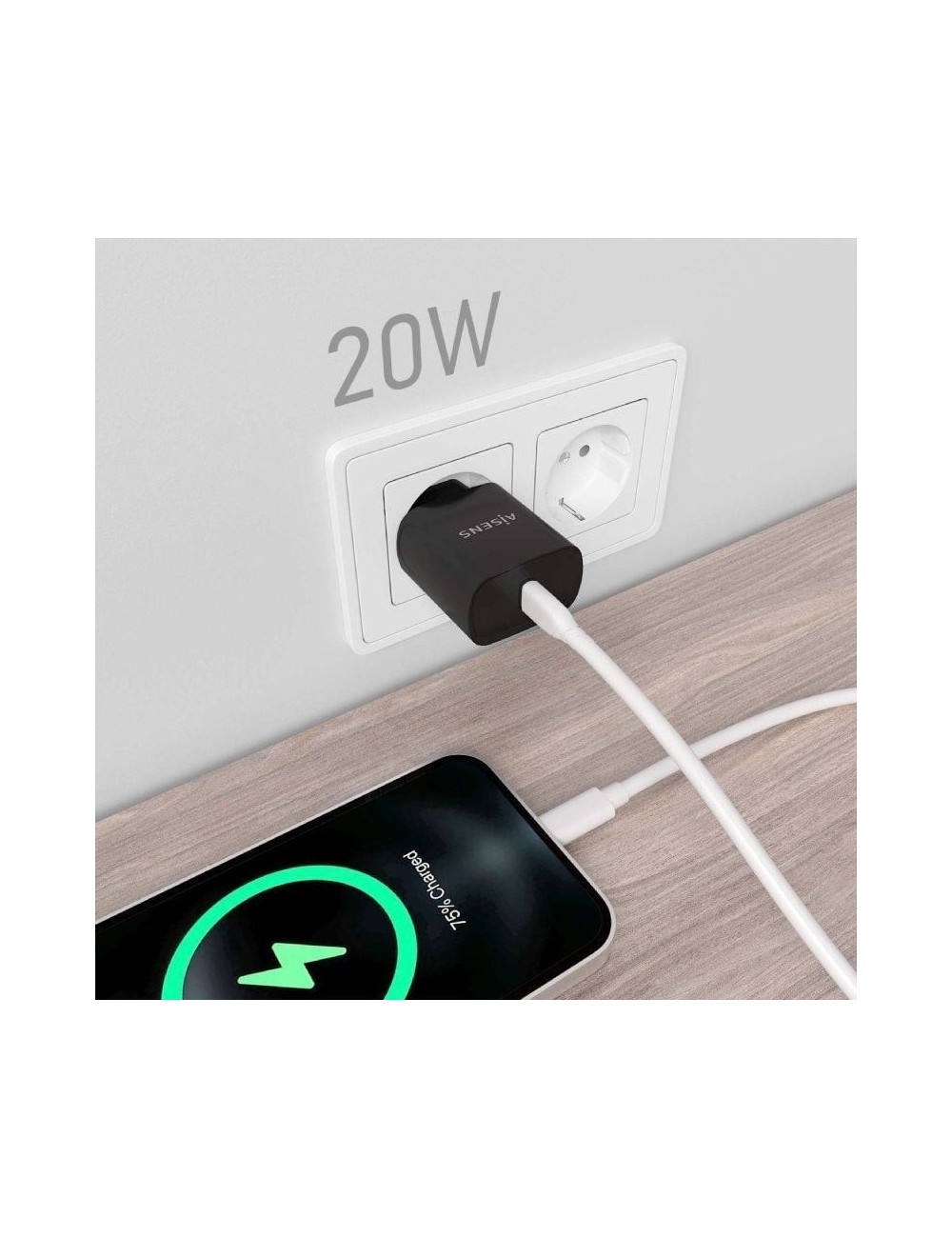 Cargador de Pared Aisens A110-0753/ 1xUSB Tipo-C/ 20W