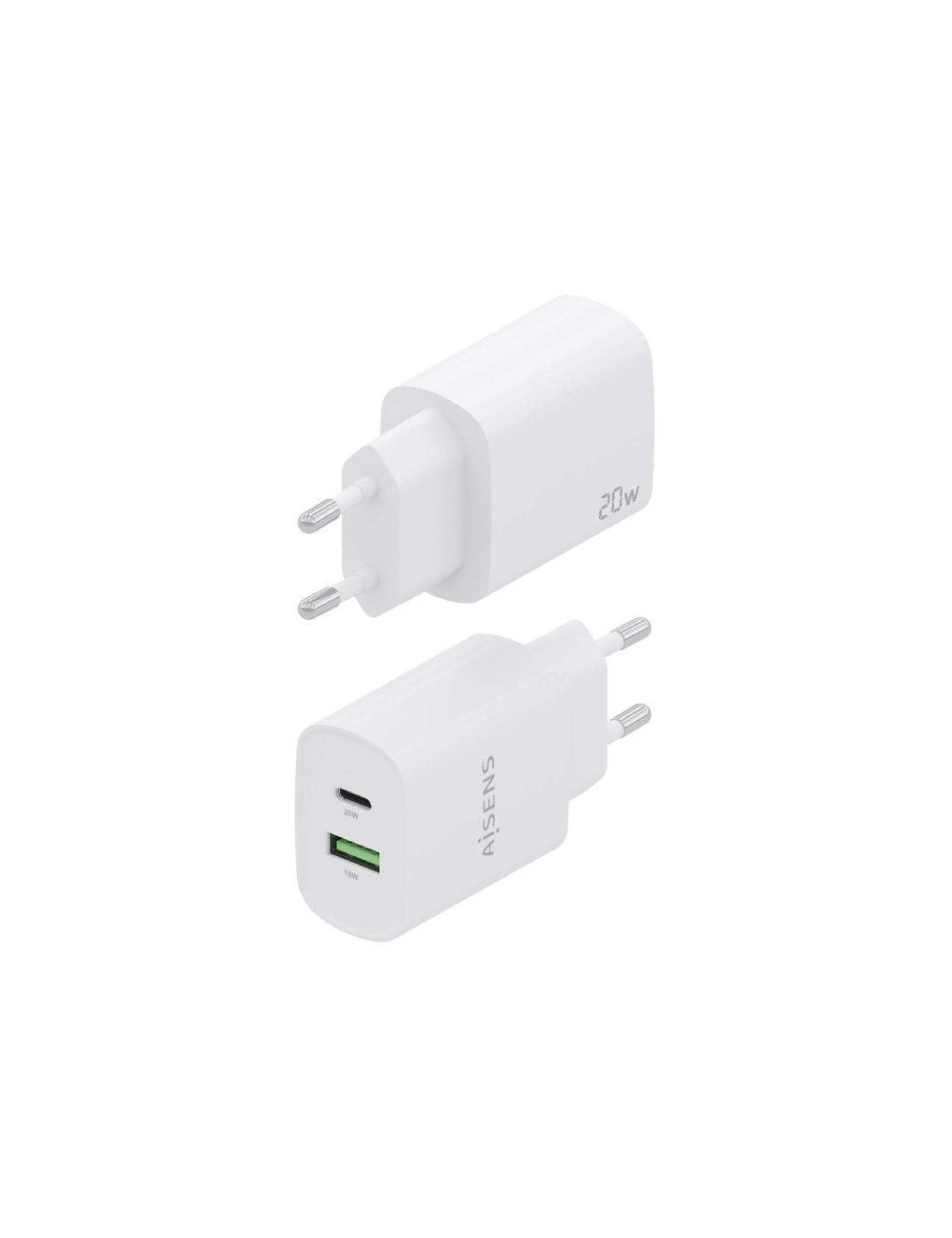 Cargador de Pared Aisens A110-0754/ 1xUSB Tipo-C/ 1xUSB/ 20W