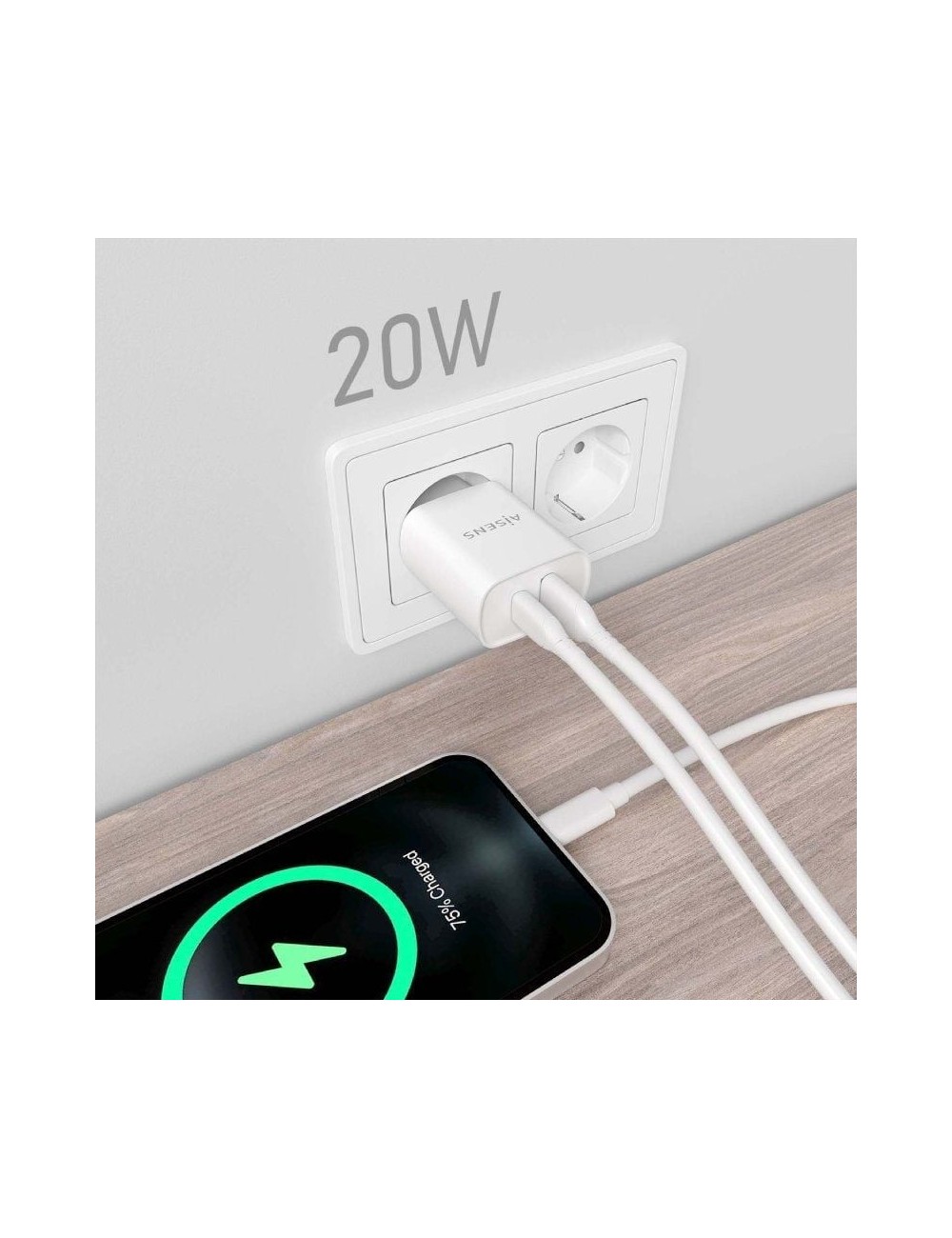 Cargador de Pared Aisens A110-0754/ 1xUSB Tipo-C/ 1xUSB/ 20W