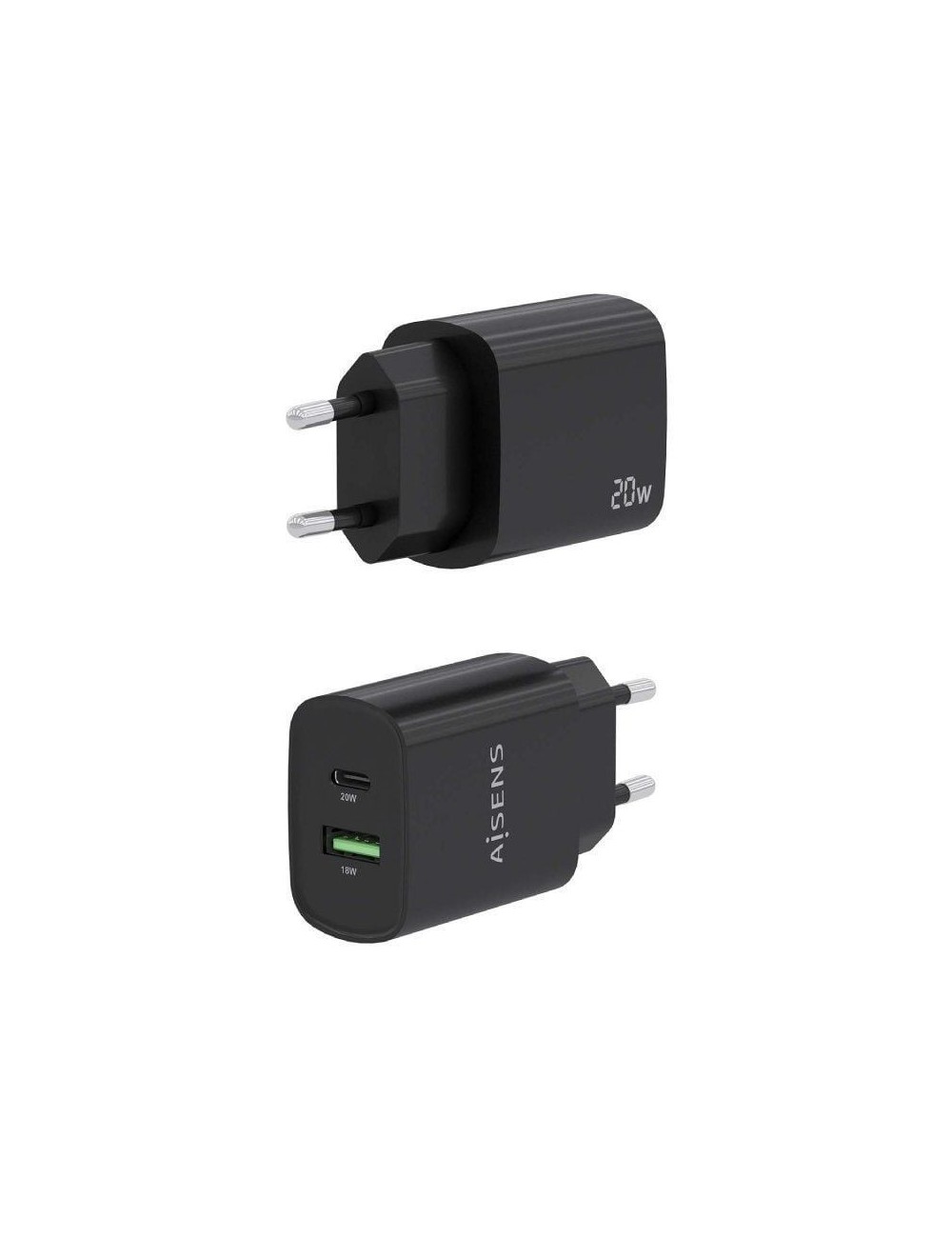 Cargador de Pared Aisens A110-0755/ 1xUSB Tipo-C/ 1xUSB/ 20W