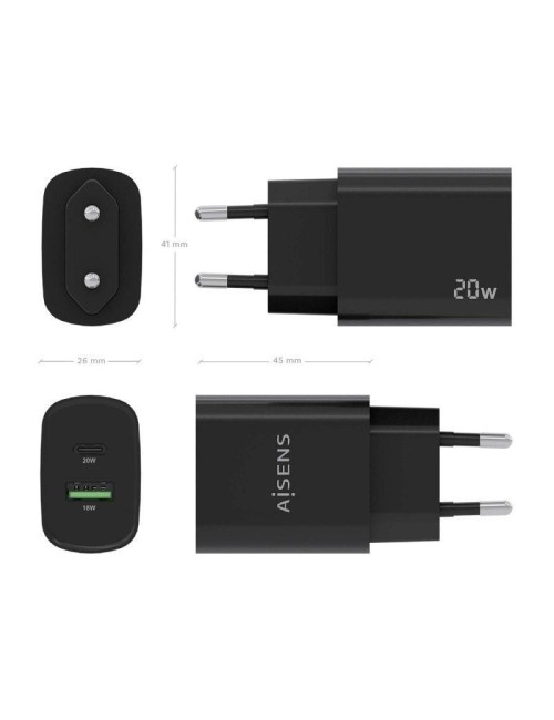 Cargador de Pared Aisens A110-0755/ 1xUSB Tipo-C/ 1xUSB/ 20W