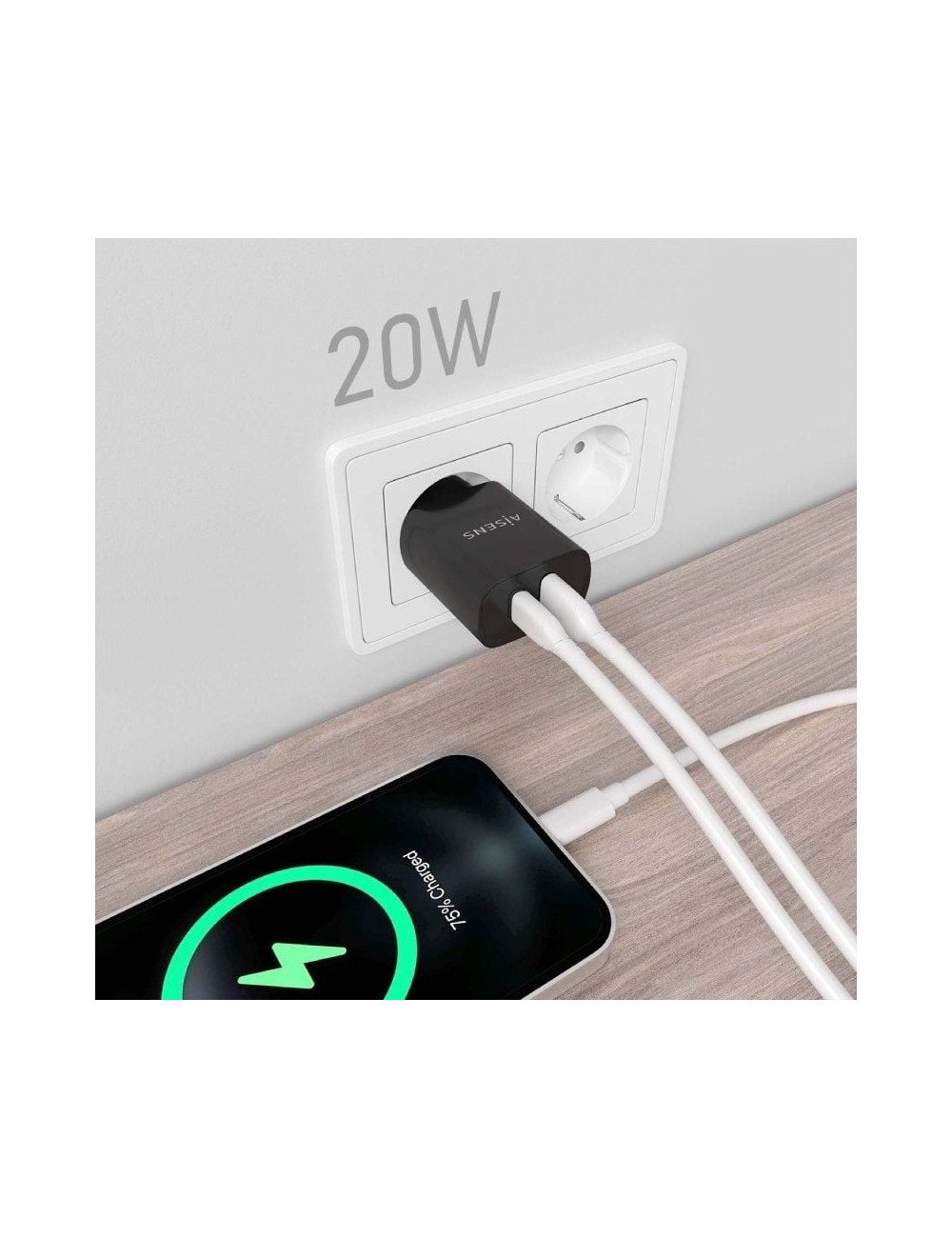 Cargador de Pared Aisens A110-0755/ 1xUSB Tipo-C/ 1xUSB/ 20W