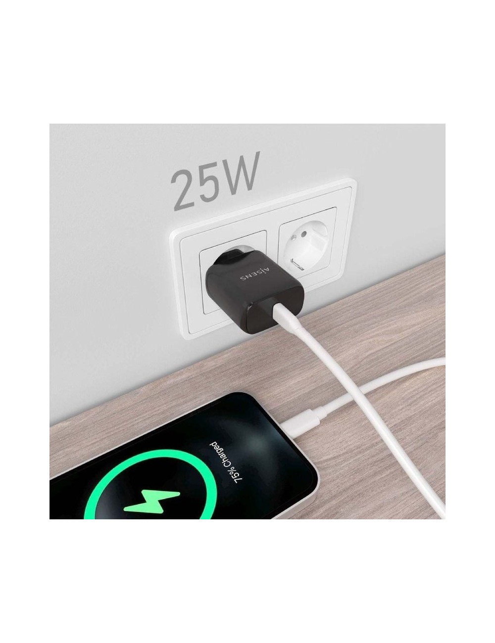 Cargador de Pared Aisens A110-0757/ 1xUSB Tipo-C/ 25W