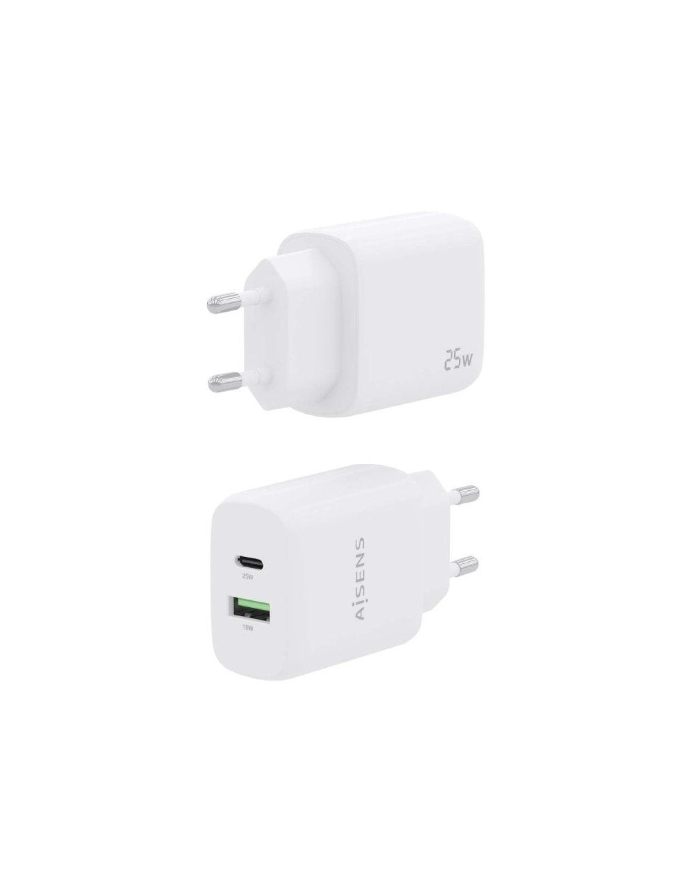 Cargador de Pared Aisens A110-0758/ 1xUSB Tipo-C/ 1xUSB/ 25W