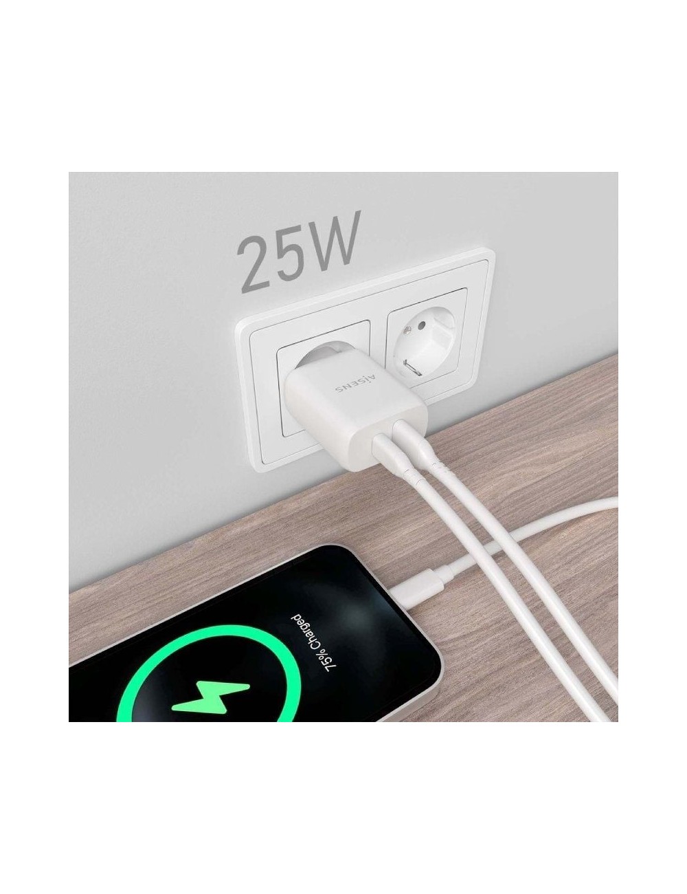 Cargador de Pared Aisens A110-0758/ 1xUSB Tipo-C/ 1xUSB/ 25W