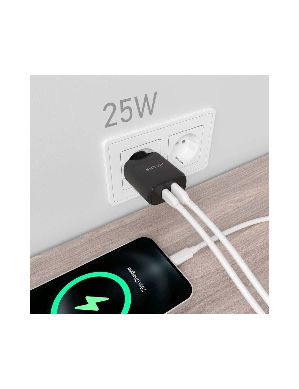 Cargador de Pared Aisens A110-0759/ 1xUSB Tipo-C/ 1xUSB/ 25W