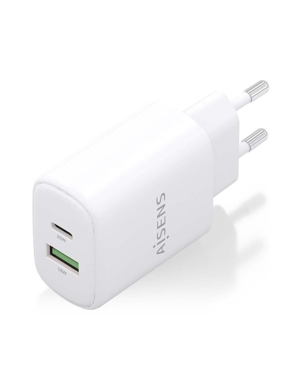 Cargador de Pared GaN Aisens A110-0909/ 1xUSB Tipo-C/ 1xUSB/ 20W/ Blanco