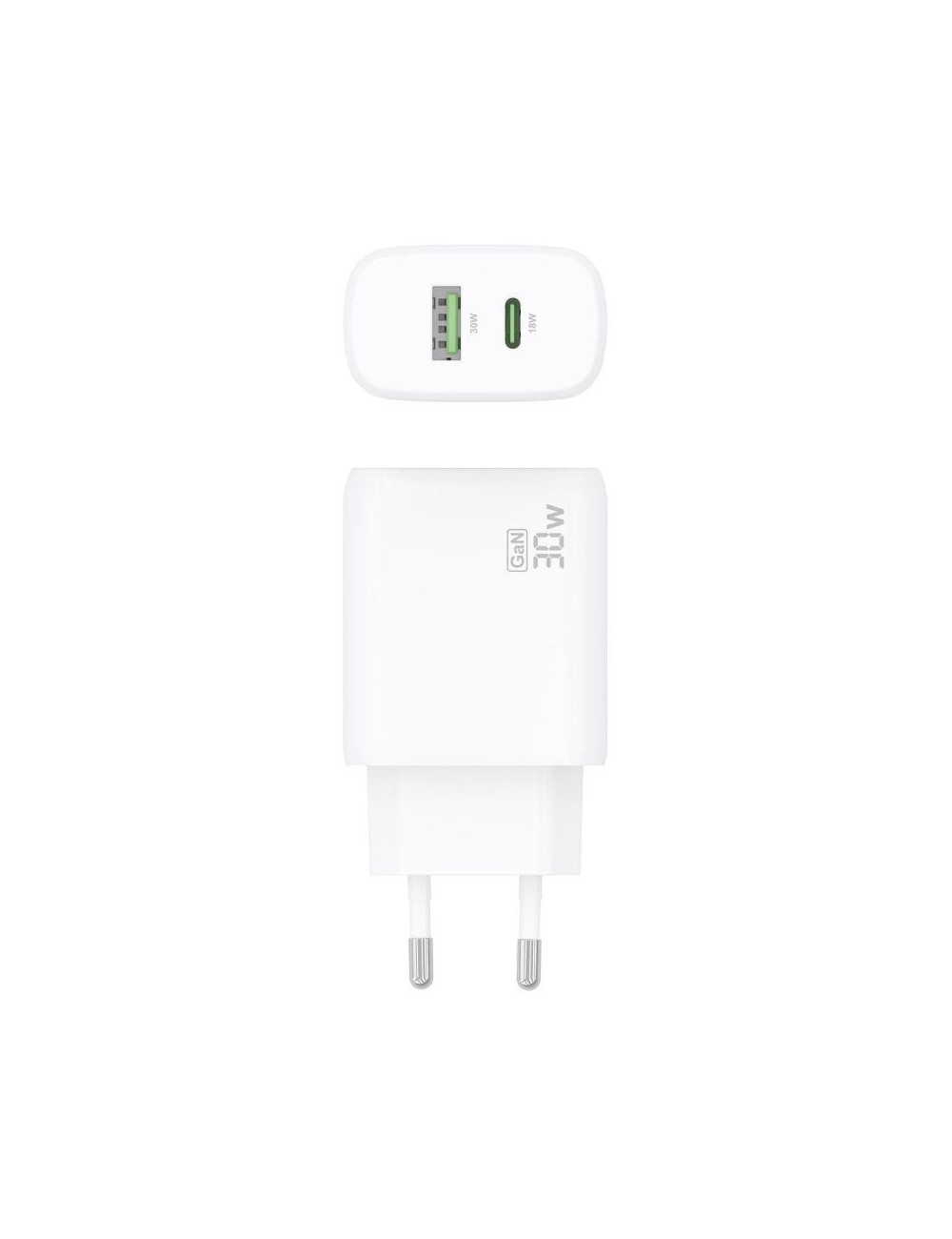 Cargador de Pared GaN Aisens A110-0923/ 1xUSB Tipo-C/ 1xUSB/ 30W/ Blanco