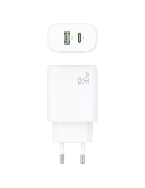 Cargador de Pared GaN Aisens A110-0923/ 1xUSB Tipo-C/ 1xUSB/ 30W/ Blanco