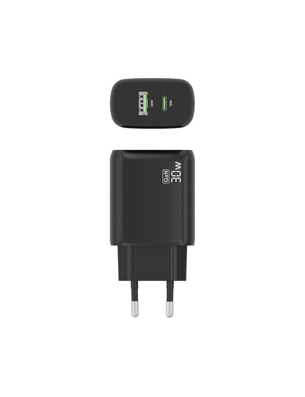 Cargador de Pared GaN Aisens A110-0924/ 1xUSB Tipo-C/ 1xUSB/ 30W/ Negro