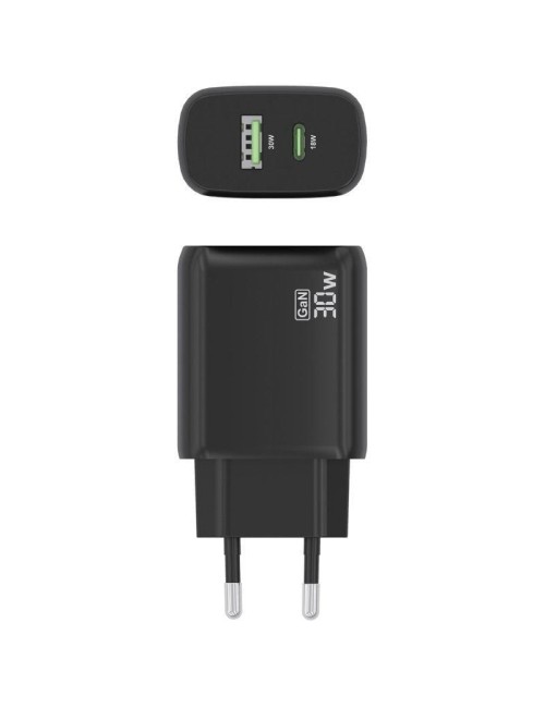 Cargador de Pared GaN Aisens A110-0924/ 1xUSB Tipo-C/ 1xUSB/ 30W/ Negro