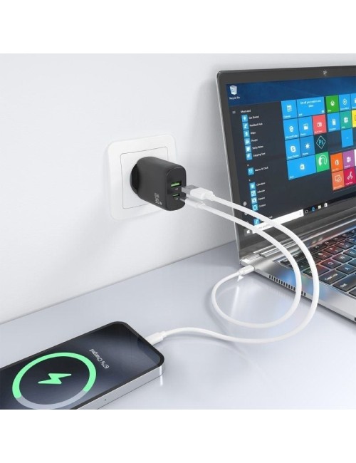 Cargador de Pared GaN Aisens A110-0924/ 1xUSB Tipo-C/ 1xUSB/ 30W/ Negro