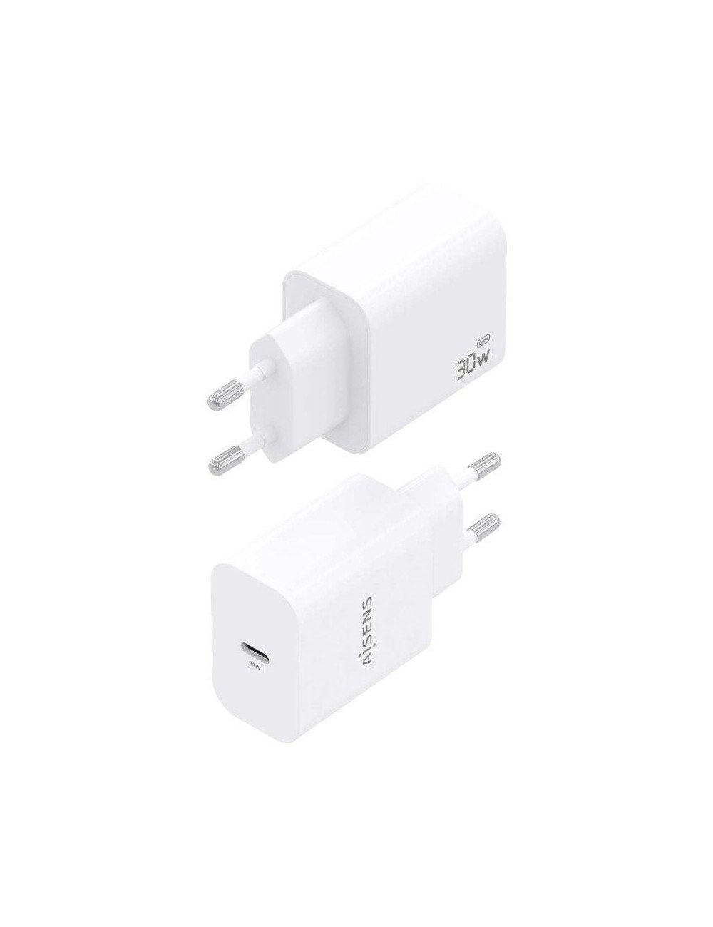 Cargador de Pared GaN Aisens A110-0940/ 1xUSB Tipo-C/ 30W/ Blanco
