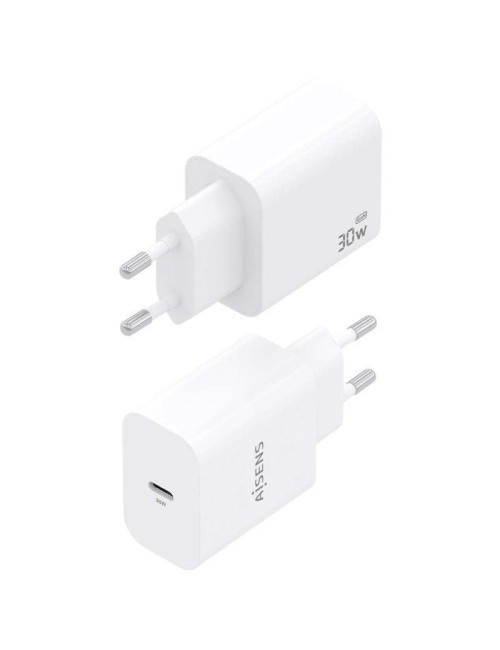 Cargador de Pared GaN Aisens A110-0940/ 1xUSB Tipo-C/ 30W/ Blanco