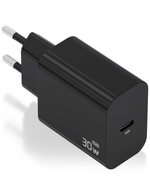 Cargador de Pared GaN Aisens A110-0941/ 1xUSB Tipo-C/ 30W/ Negro