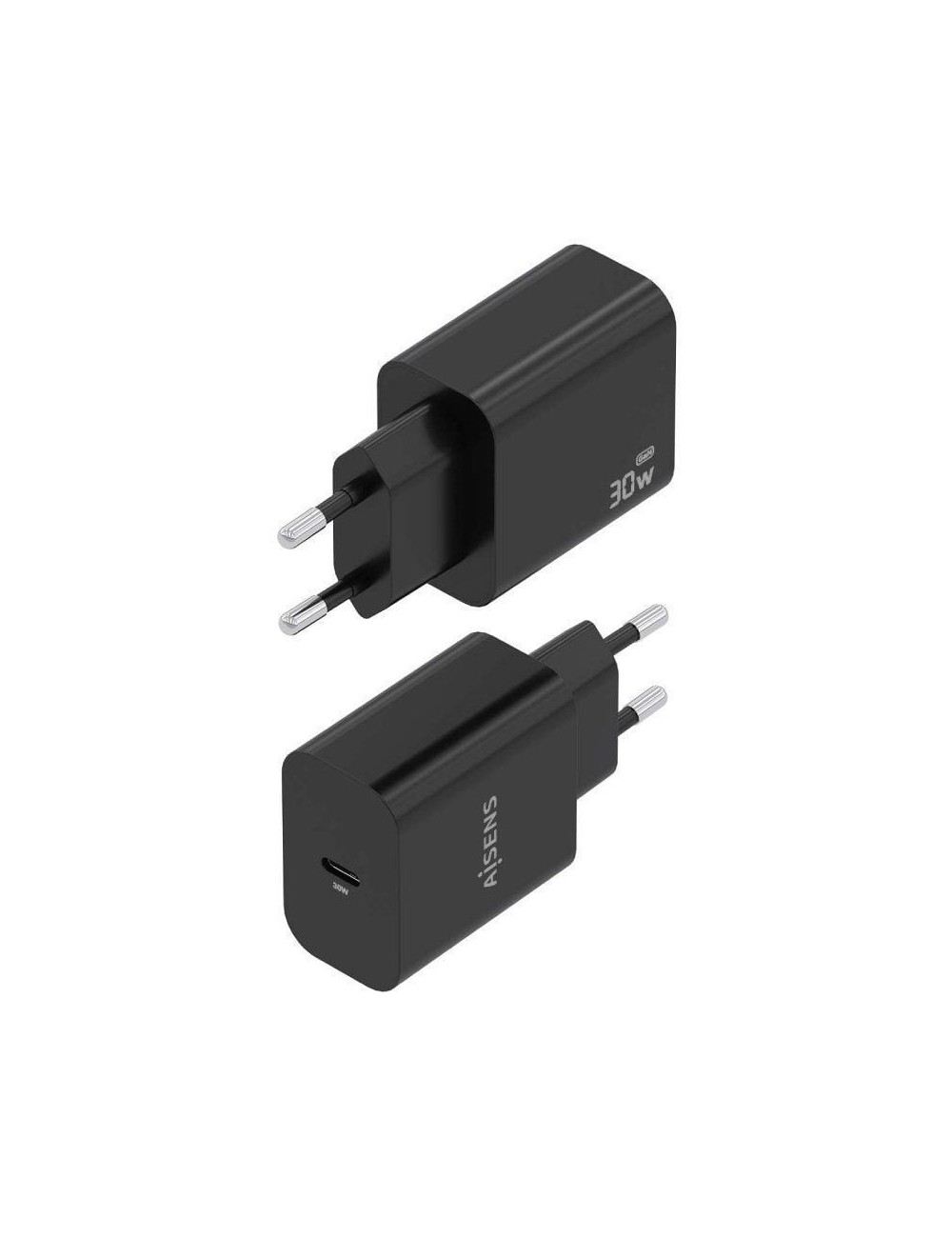 Cargador de Pared GaN Aisens A110-0941/ 1xUSB Tipo-C/ 30W/ Negro
