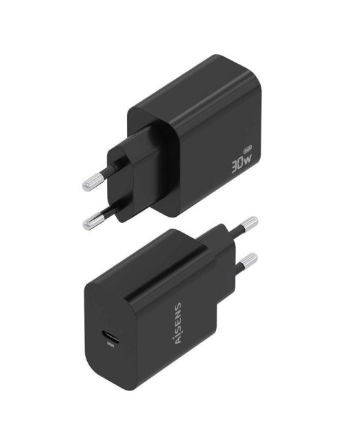 Cargador de Pared GaN Aisens A110-0941/ 1xUSB Tipo-C/ 30W/ Negro