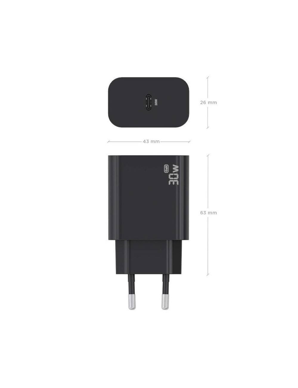 Cargador de Pared GaN Aisens A110-0941/ 1xUSB Tipo-C/ 30W/ Negro