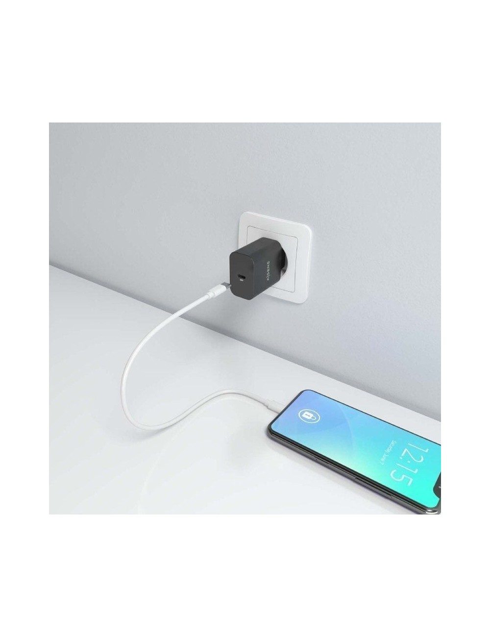 Cargador de Pared GaN Aisens A110-0941/ 1xUSB Tipo-C/ 30W/ Negro