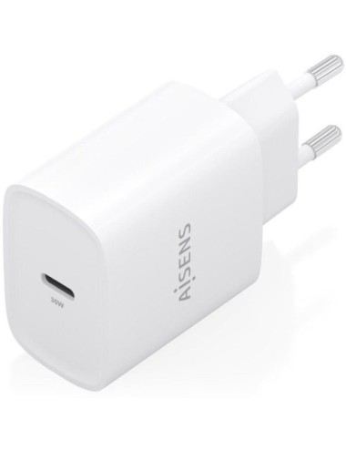 Cargador de Pared GaN Aisens A110-0950/ 1xUSB Tipo-C/ 30W/ Blanco