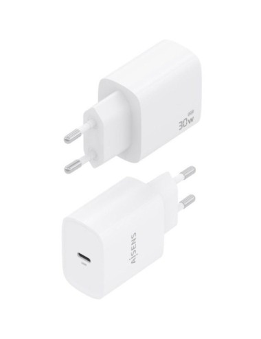 Cargador de Pared GaN Aisens A110-0950/ 1xUSB Tipo-C/ 30W/ Blanco