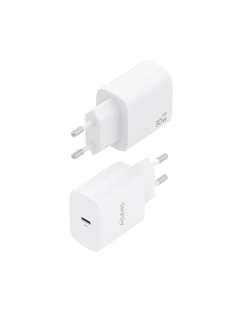 Cargador de Pared GaN Aisens A110-0950/ 1xUSB Tipo-C/ 30W/ Blanco