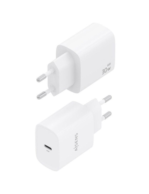 Cargador de Pared GaN Aisens A110-0950/ 1xUSB Tipo-C/ 30W/ Blanco
