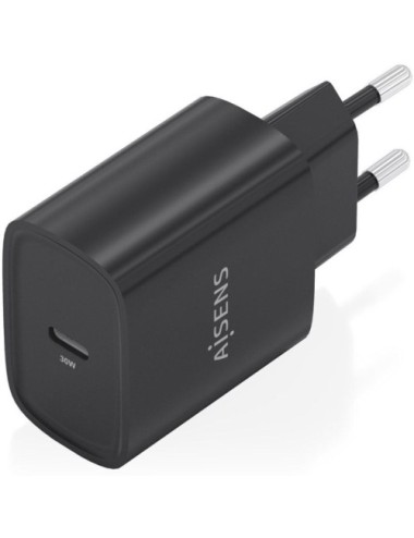 Cargador de Pared GaN Aisens A110-0951/ 1xUSB Tipo-C/ 30W/ Negro