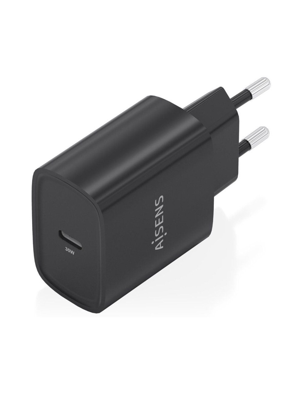 Cargador de Pared GaN Aisens A110-0951/ 1xUSB Tipo-C/ 30W/ Negro