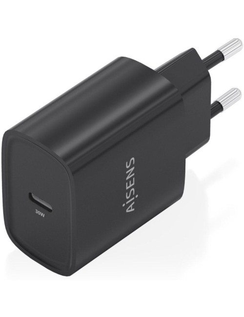Cargador de Pared GaN Aisens A110-0951/ 1xUSB Tipo-C/ 30W/ Negro