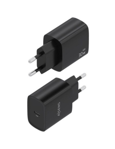 Cargador de Pared GaN Aisens A110-0951/ 1xUSB Tipo-C/ 30W/ Negro