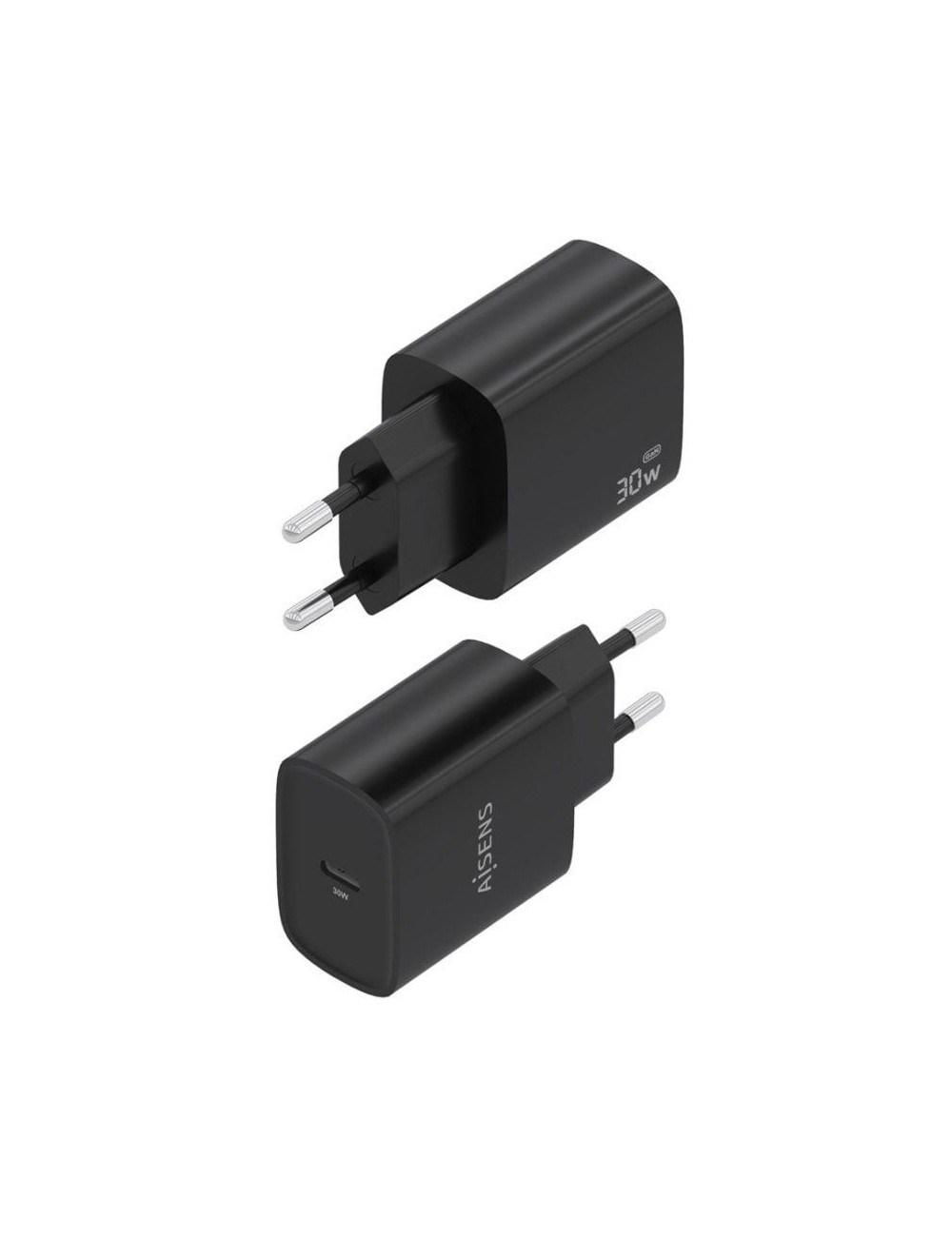 Cargador de Pared GaN Aisens A110-0951/ 1xUSB Tipo-C/ 30W/ Negro