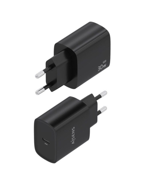 Cargador de Pared GaN Aisens A110-0951/ 1xUSB Tipo-C/ 30W/ Negro