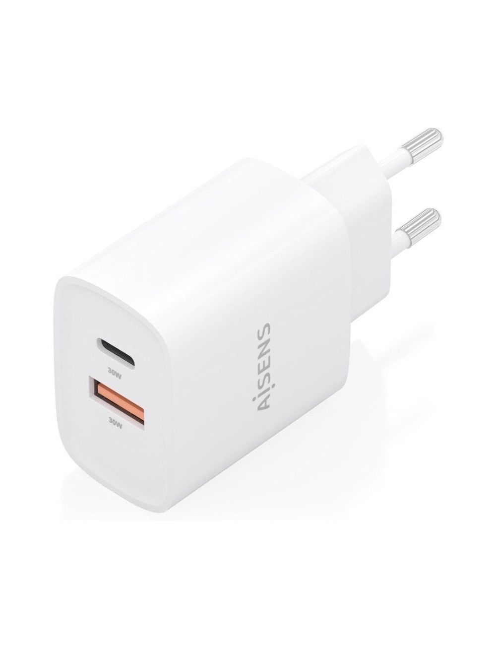 Cargador de Pared GaN Aisens A110-0952/ 1xUSB Tipo-C/ 1xUSB/ 30W/ Blanco