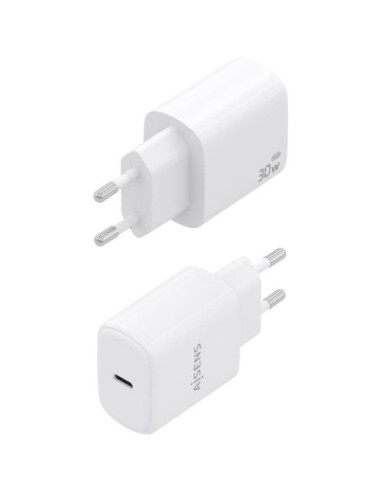 Cargador de Pared GaN Aisens A110-0975/ 1xUSB Tipo-C/ 30W/ Blanco
