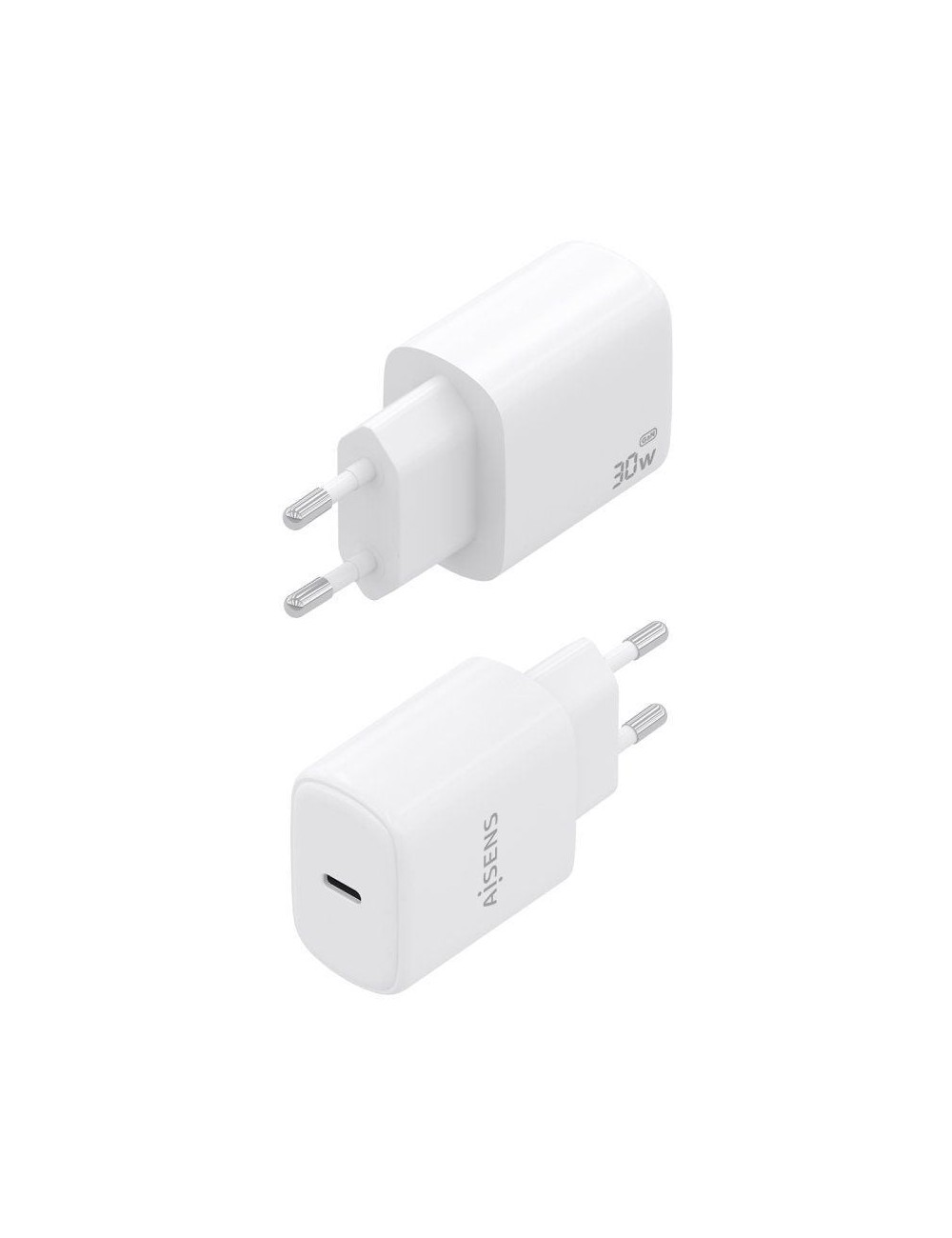 Cargador de Pared GaN Aisens A110-0975/ 1xUSB Tipo-C/ 30W/ Blanco