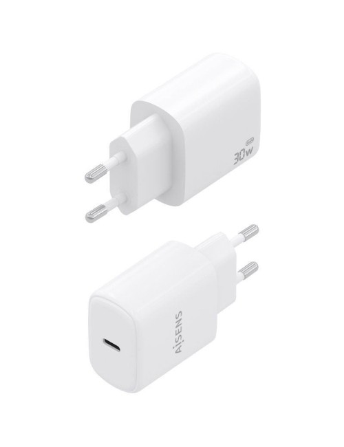 Cargador de Pared GaN Aisens A110-0975/ 1xUSB Tipo-C/ 30W/ Blanco