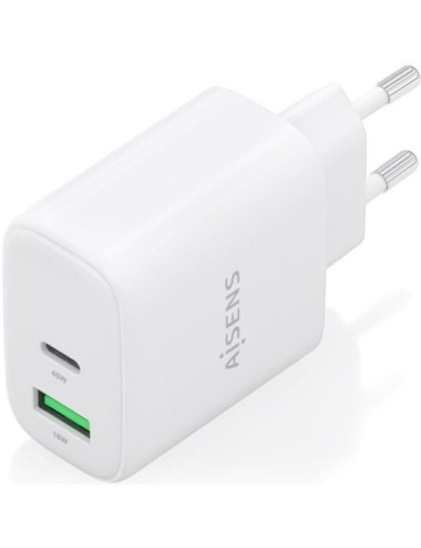 Cargador de Pared GaN Aisens A110-0971/ 1xUSB Tipo-C/ 1xUSB/ 45W/ Blanco