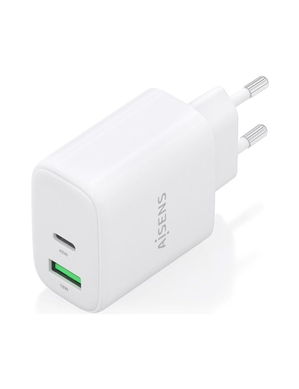 Cargador de Pared GaN Aisens A110-0971/ 1xUSB Tipo-C/ 1xUSB/ 45W/ Blanco