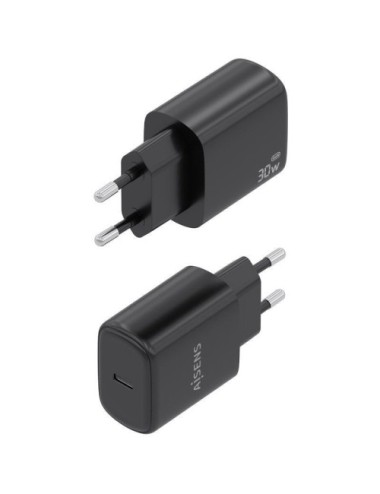 Cargador de Pared GaN Aisens A110-0976/ 1xUSB Tipo-C/ 30W/ Negro