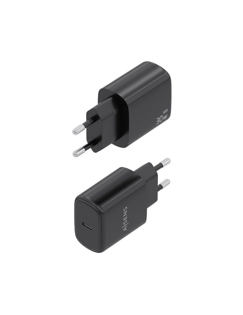 Cargador de Pared GaN Aisens A110-0976/ 1xUSB Tipo-C/ 30W/ Negro