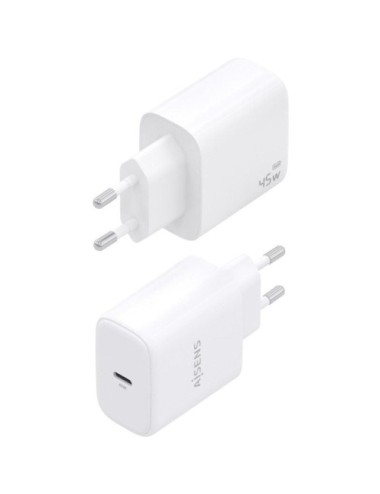 Cargador de Pared GaN Aisens A110-0969/ 1xUSB Tipo-C/ 45W/ Blanco