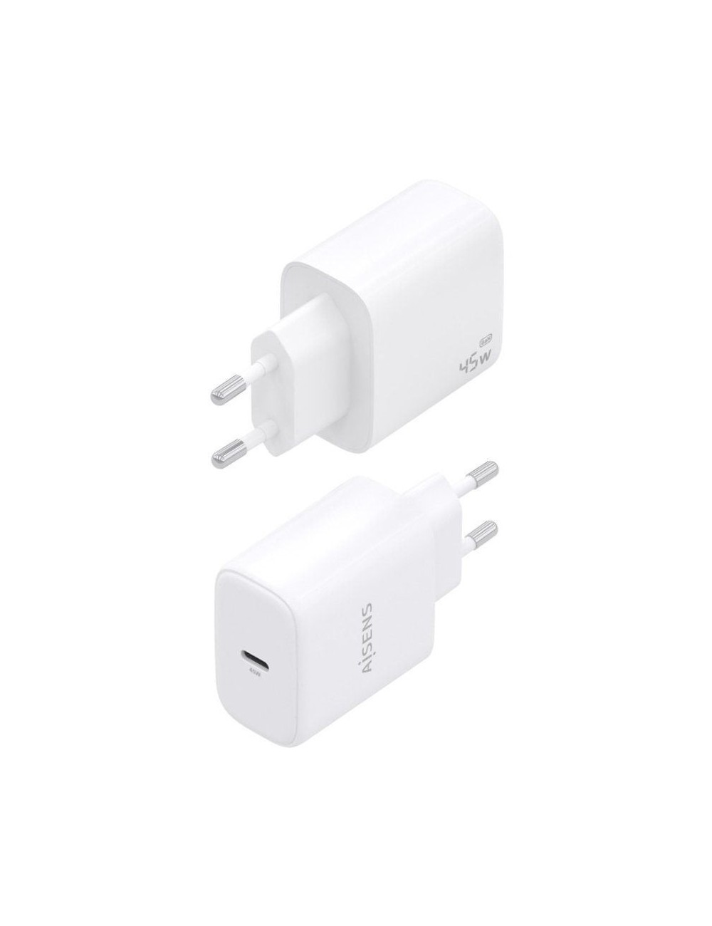 Cargador de Pared GaN Aisens A110-0969/ 1xUSB Tipo-C/ 45W/ Blanco
