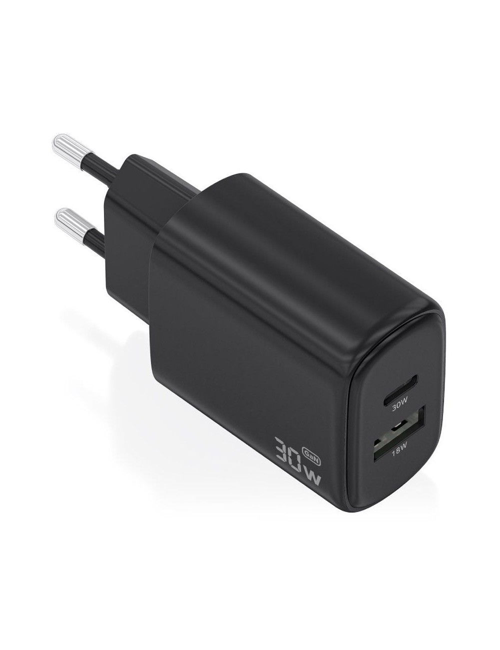 Cargador de Pared GaN Aisens A110-0978/ 1xUSB Tipo-C/ 1xUSB/ 30W/ Negro
