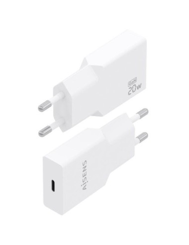 Cargador de Pared GaN Aisens A110-0997/ 1xUSB Tipo-C/ 20W/ Blanco